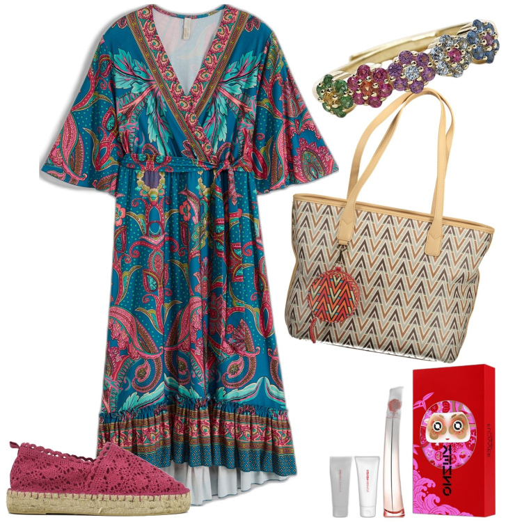 Outfit donna - Boho primavera. Stile Boho per Tutti i giorni. Abbinamento con vestiti, profumi, anelli, espadrillas, borse a spalla.