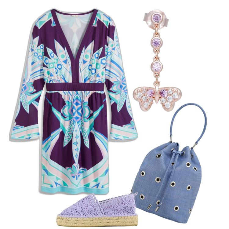 Outfit donna - Boho. Stile Boho per Tutti i giorni. Abbinamento con vestiti, orecchini, borse a secchiello, espadrillas.