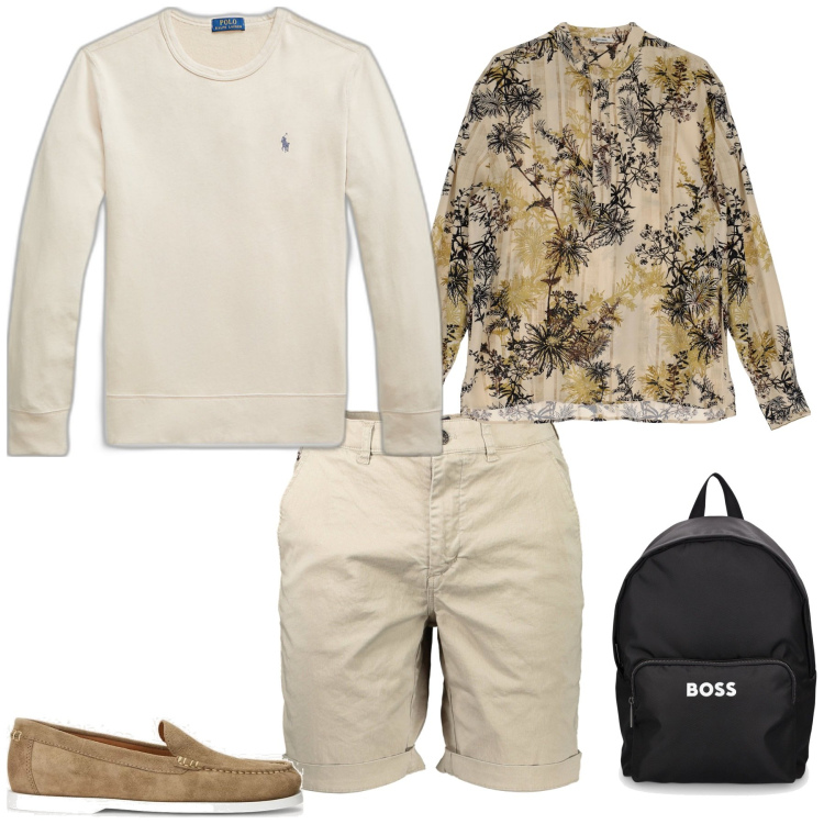 Outfit uomo - Trendy week end al mare. Stile Trendy per Mare. Abbinamento con camicie, scarpe stringate, felpe, borse sportive, pantaloni corti.