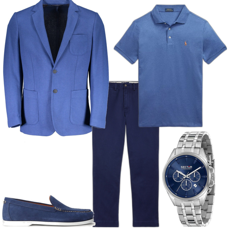 Outfit uomo - Trendy serata a cena ufficio. Stile Trendy per Serata speciale. Abbinamento con orologi, scarpe stringate, polo, pantaloni chino, giacche.
