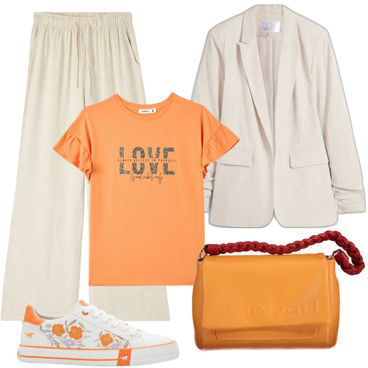 Outfit donna - il blazer chiaro. Stile Casual per Tutti i giorni. Abbinamento con sneakers, blazer, pantaloni, t-shirt, borse a spalla.