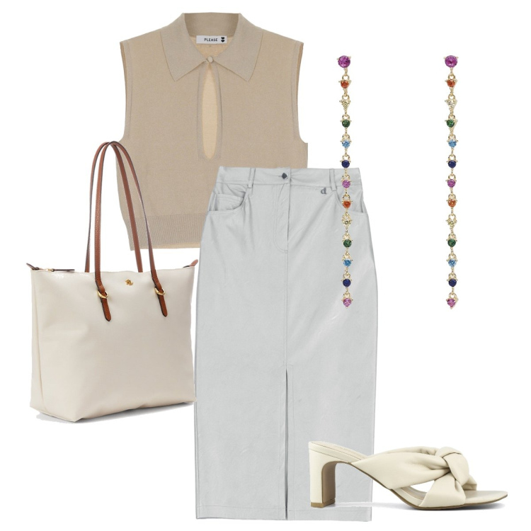 Outfit donna - La gonna grigia perla. Stile Bon Ton per Ufficio. Abbinamento con orecchini, maglieria, borse tote, gonne longuette, sandali col tacco.