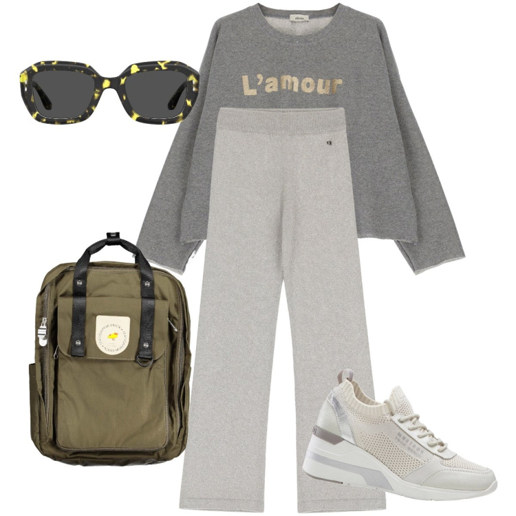 Outfit donna - Passeggiare al parco sotto casa. Stile Sporty chic per Tutti i giorni. Abbinamento con sneakers, felpe, pantaloni, zaini, occhiali da sole.