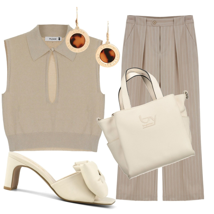 Outfit donna - Total look #1858300. Stile Casual chic per Serata fuori. Abbinamento con pantaloni, maglieria, orecchini, sandali col tacco, borse a spalla.