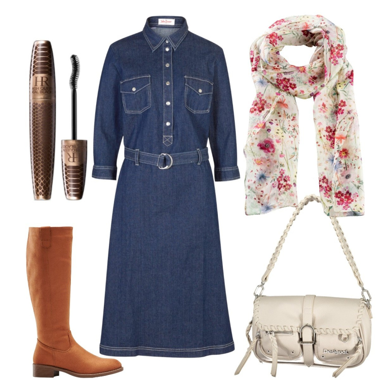 Outfit donna - Total look #1858346. Stile Etnico per Tutti i giorni. Abbinamento con foulard, stivali, vestiti, mascara, borse a spalla.