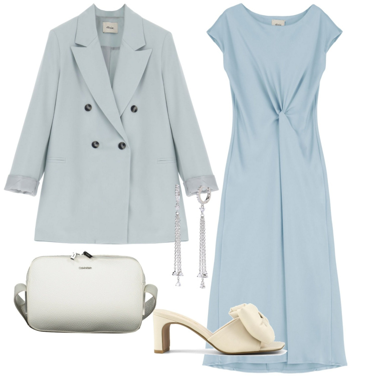 Outfit donna - Il colore tendenza. Stile Glamour per Cerimonia. Abbinamento con vestiti midi/longuette, blazer, orecchini, sandali col tacco, borse a tracolla.