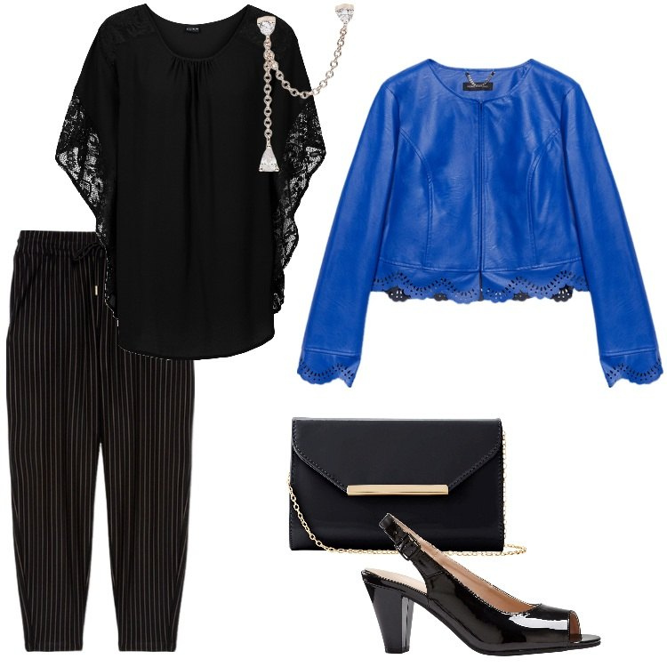 Outfit donna - Total look #1858442. Stile Minimal per Cerimonia. Abbinamento con bluse, décolleté, pochette, orecchini, blazer, pantaloni.