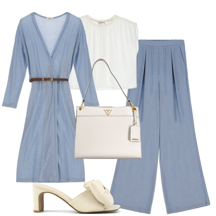 Outfit donna - Total look #1858443. Stile Urban per Tutti i giorni. Abbinamento con pantaloni a palazzo, trench, top, sandali col tacco, borse a spalla.