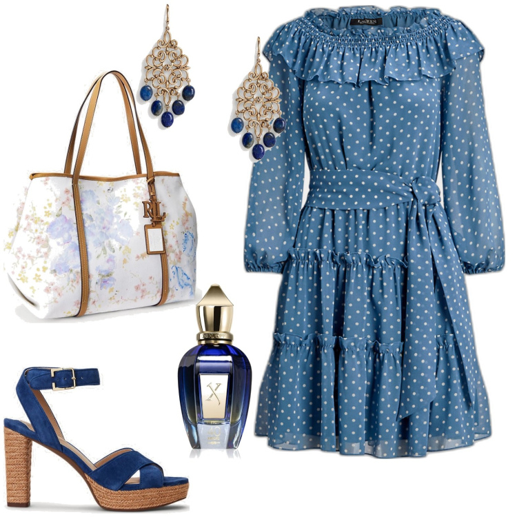 Outfit donna - Total look #1858451. Stile Boho per Tutti i giorni. Abbinamento con profumi, vestiti, sandali col tacco, orecchini, borse tote.