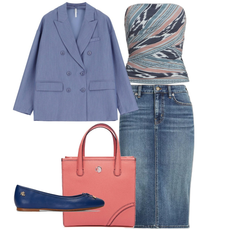 Outfit donna - Il top più top. Stile Bon Ton per Tutti i giorni. Abbinamento con blazer, gonne, ballerine, top, shopping bag.