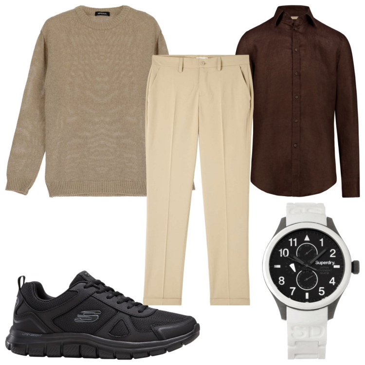 Outfit uomo - Total look #1858651. Stile Casual per Tutti i giorni. Abbinamento con sneakers, orologi, pantaloni chino, pullovers, camicie.