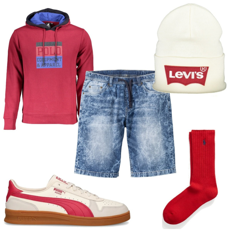 Outfit uomo - Total look #1858657. Stile Trendy per Tutti i giorni. Abbinamento con bermuda, calzini, berretti, felpe con cappuccio, sneakers.