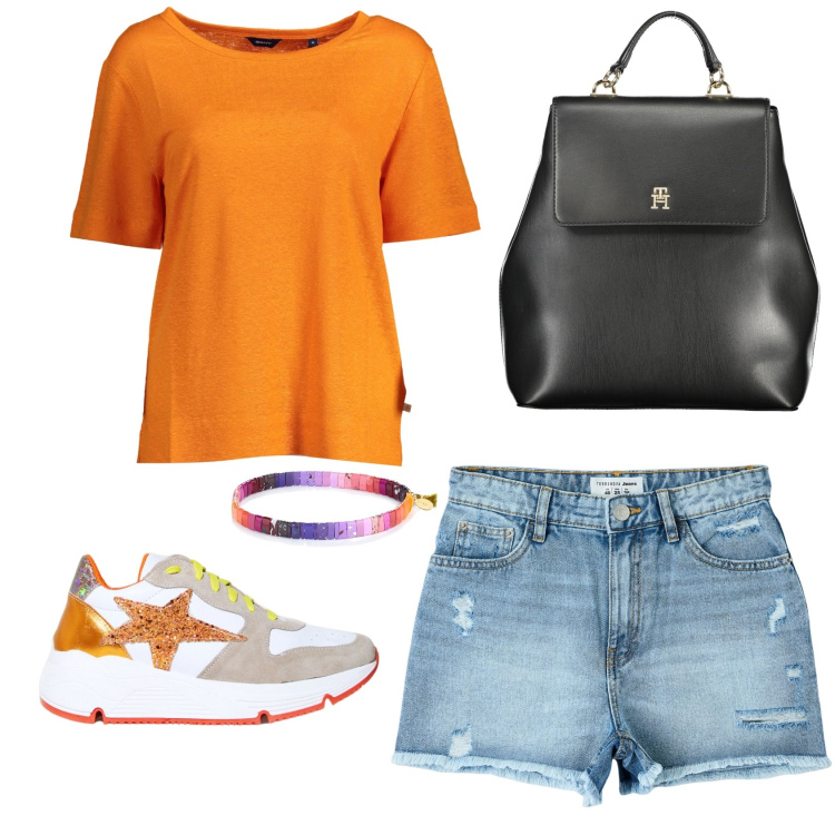 Outfit donna - Total look #1858756. Stile Basic per Tutti i giorni. Abbinamento con braccialetti, shorts, sneakers, calzini, t-shirt, zaini.