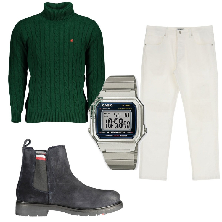 Outfit uomo - Total look #1858841. Stile Casual per Tutti i giorni. Abbinamento con orologi, pantaloni, maglieria, stivali.