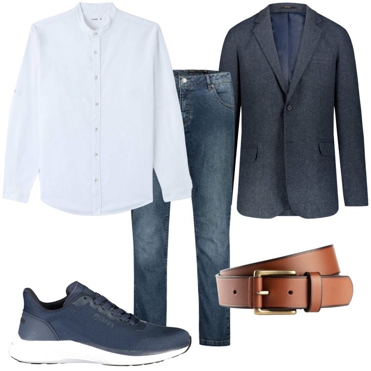 Outfit uomo - Total look #1858967. Stile Trendy per Tutti i giorni. Abbinamento con cinture, camicie, giacche, jeans, scarpe sportive.