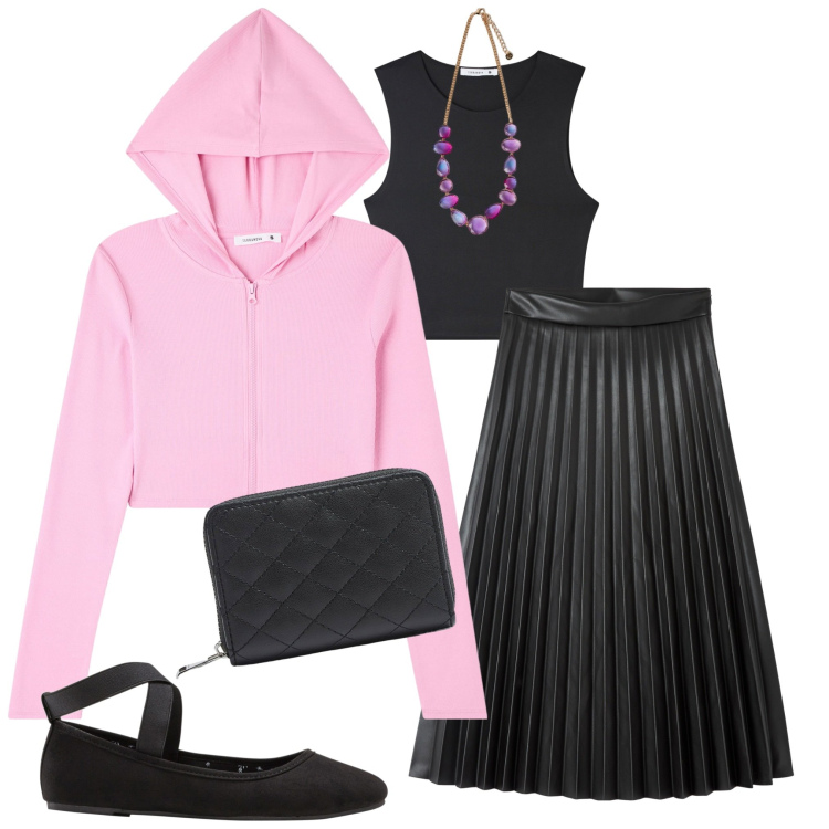 Outfit donna - Il golfino con cappuccio. Stile Romantica per Tutti i giorni. Abbinamento con ballerine, cardigans, gonne lunghe, canottiere, portafogli, collane.