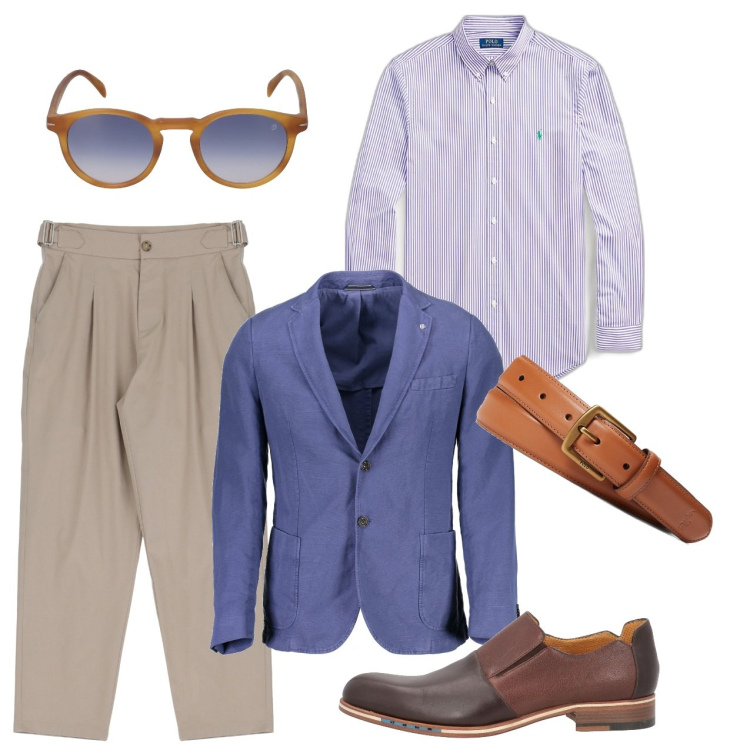 Outfit uomo - Molto dandy con le pinces. Stile Trendy per Tutti i giorni. Abbinamento con scarpe stringate, camicie, cinture, pantaloni, giacche, occhiali da sole.