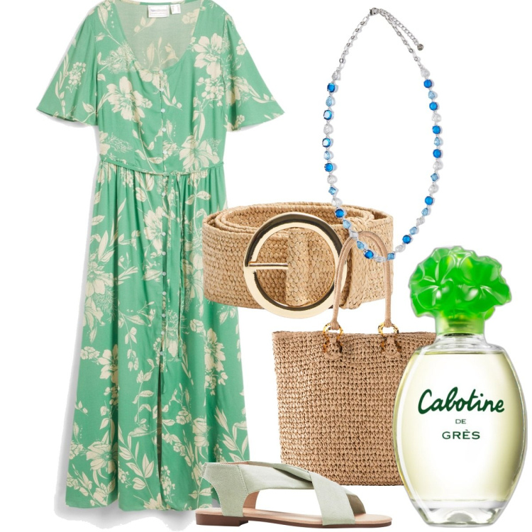 Outfit donna - Eart Day - un outfit dedicato alla Terra. Stile Boho per Tutti i giorni. Abbinamento con vestiti lunghi, sandali, shopping bag, profumi, cinture, collane.