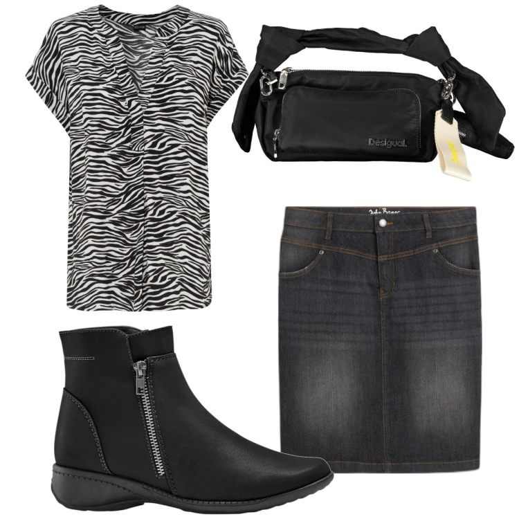 Outfit donna - Total look #1859258. Stile Trendy per Tutti i giorni. Abbinamento con bluse, gonne, stivaletti, borse a spalla.