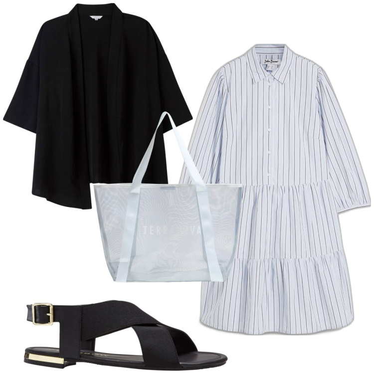 Outfit donna - Total look #1859264. Stile Trendy per Tutti i giorni. Abbinamento con sandali, vestiti, kimono, shopping bag.