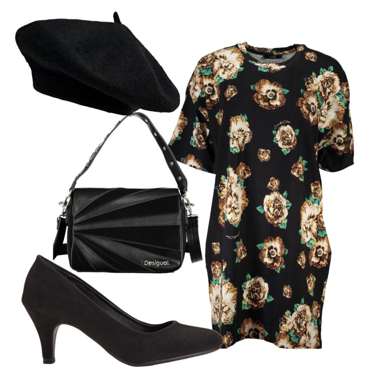 Outfit donna - Total look #1859269. Stile Trendy per Tutti i giorni. Abbinamento con décolleté, vestiti corti, cappelli e berretti, borse a spalla.