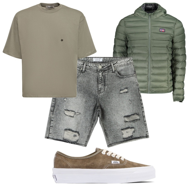 Outfit uomo - Total look #1859278. Stile Casual per Tutti i giorni. Abbinamento con shorts, giacche, t-shirt, sneakers.