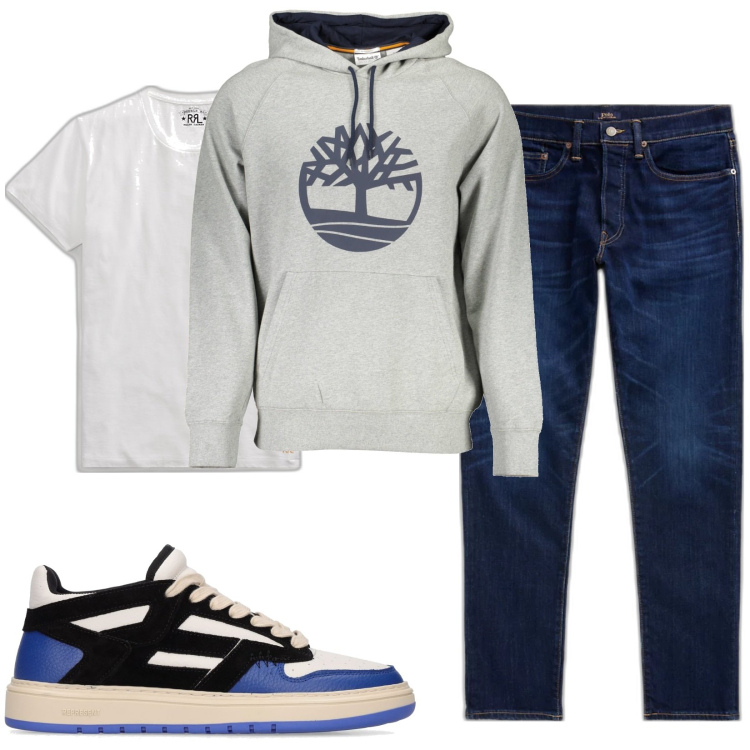 Outfit uomo - L\'uomo semplice. Stile Casual per Tutti i giorni. Abbinamento con t-shirt, jeans, felpe con cappuccio, sneakers.