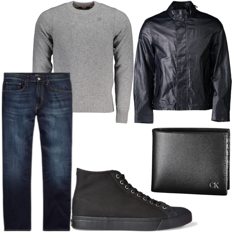 Outfit uomo - Giovanile e moderno. Stile Trendy per Tutti i giorni. Abbinamento con jeans dritti, sneakers, giacche, maglieria, portafogli.