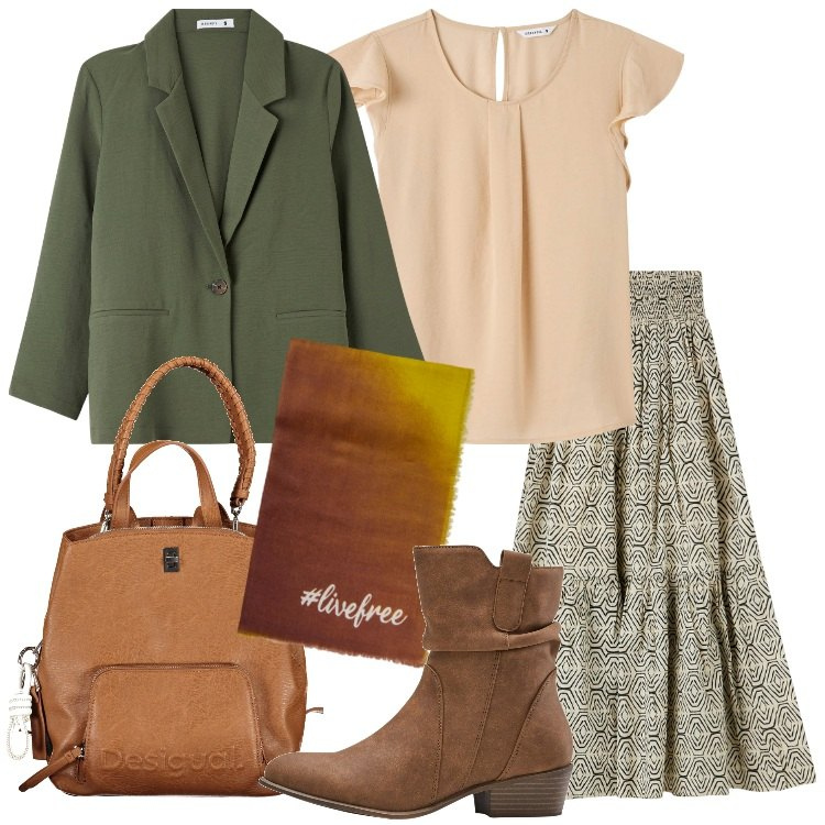 Outfit donna - Earth Day Un outfit dedicato alla Terra. Stile Etnico per Tutti i giorni. Abbinamento con stivaletti texani, gonne lunghe, bluse, blazer, zaini, foulard.