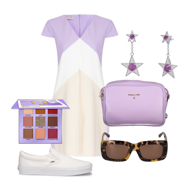 Outfit donna - Ghost outfitter - aprile. Stile Sporty chic per Tutti i giorni. Abbinamento con ombretti, orecchini, vestiti corti, occhiali da sole, borse a tracolla, sneakers.