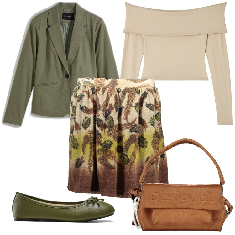 Outfit donna - Trendy per Earth Day!!!. Stile Trendy per Tutti i giorni. Abbinamento con blazer, ballerine, t-shirt, minigonne, borse a spalla.