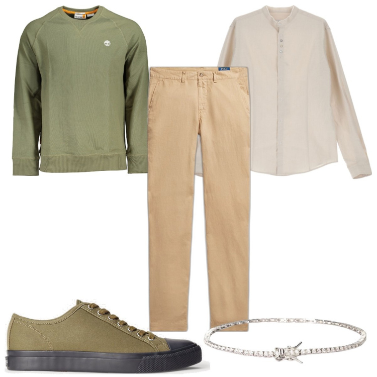 Outfit uomo - Total look #1859481. Stile Casual per Tutti i giorni. Abbinamento con braccialetti, camicie, sneakers, pantaloni, felpe.