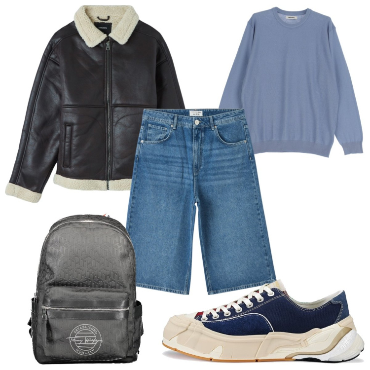 Outfit uomo - Total look #1859487. Stile Casual per Tutti i giorni. Abbinamento con pantaloni corti, piumini, pullovers, sneakers, borse sportive.