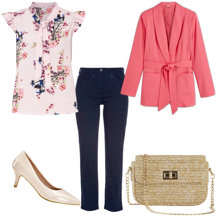 Outfit donna - Assisto alla laurea. Stile Bon Ton per Serata fuori. Abbinamento con bluse, pantaloni, blazer, décolleté, borse a mano.