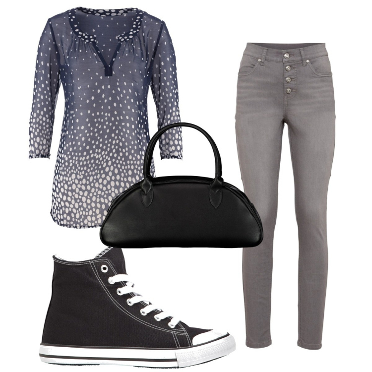 Outfit donna - Total look #1859592. Stile Basic per Tutti i giorni. Abbinamento con sneakers alte, bluse, jeans, borse a spalla.