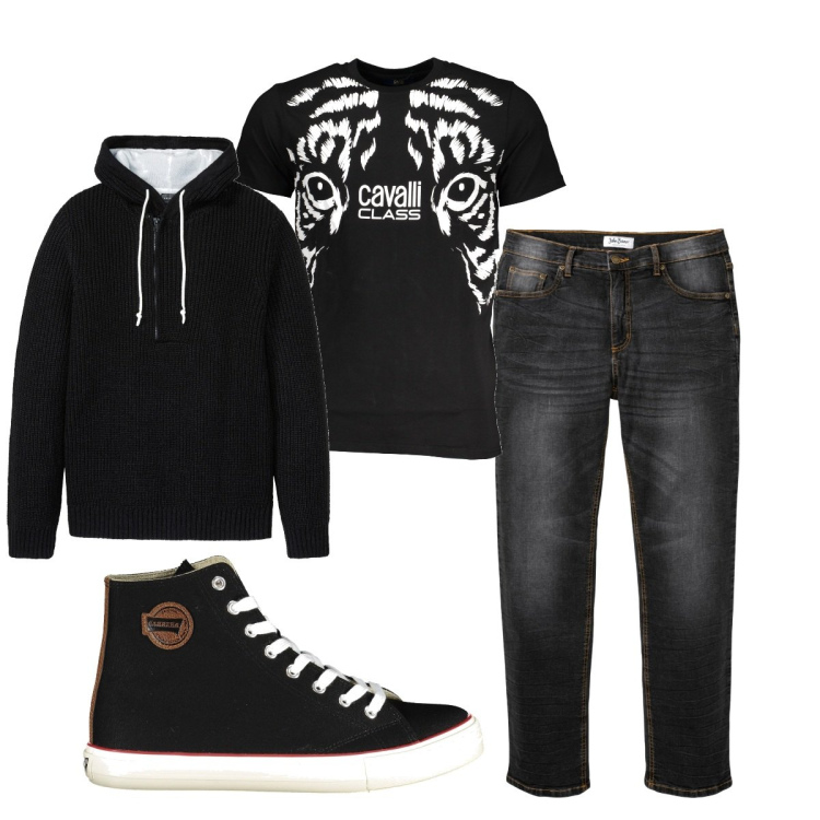 Outfit uomo - Total look #1859593. Stile Urban per Tutti i giorni. Abbinamento con maglieria, jeans dritti, scarpe sportive, t-shirt.