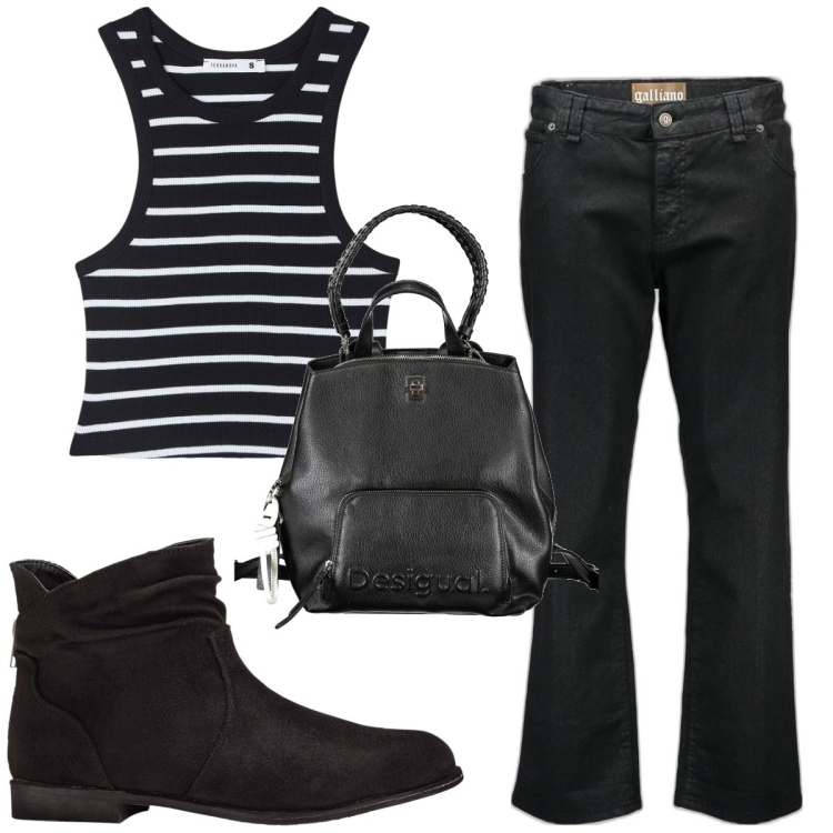 Outfit donna - Total look #1859600. Stile Trendy per Tutti i giorni. Abbinamento con stivaletti, canottiere, zaini, pantaloni capri.