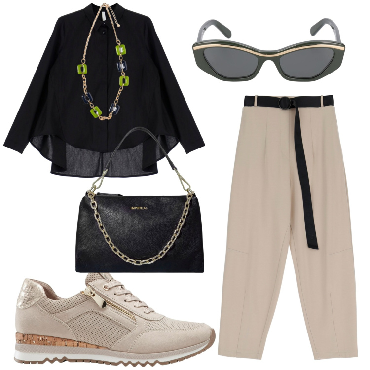 Outfit donna - 22 aprile il mio compleanno. Stile Urban per Tutti i giorni. Abbinamento con sneakers, camicie, pantaloni, pochette, ciondoli, occhiali da sole.