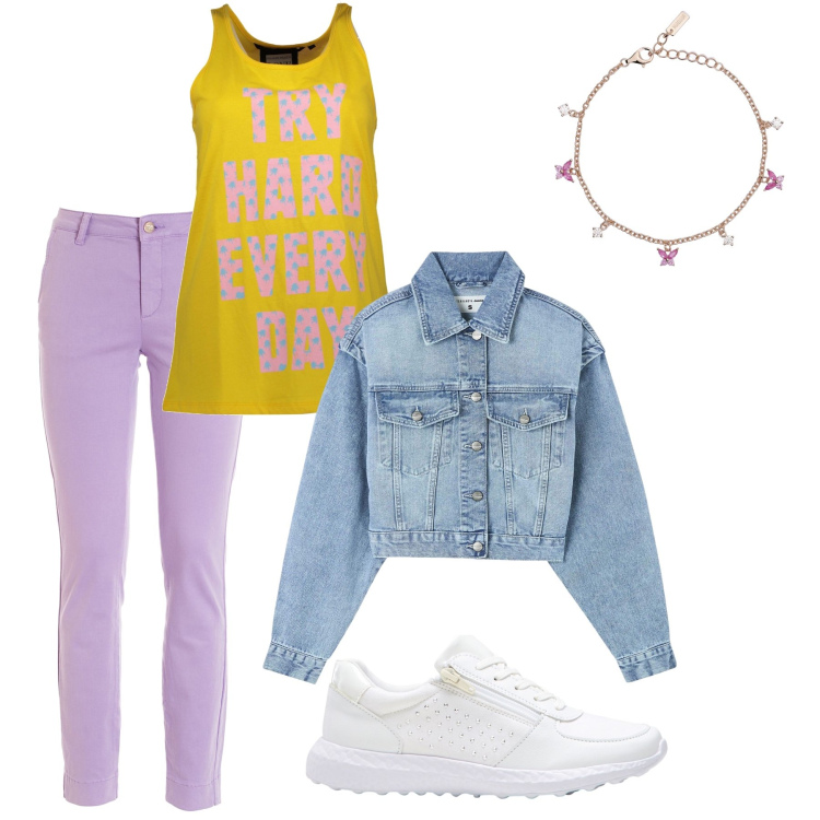 Outfit donna - Total look #1859721. Abbinamento con sneakers, blazer, braccialetti, pantaloni, canottiere.