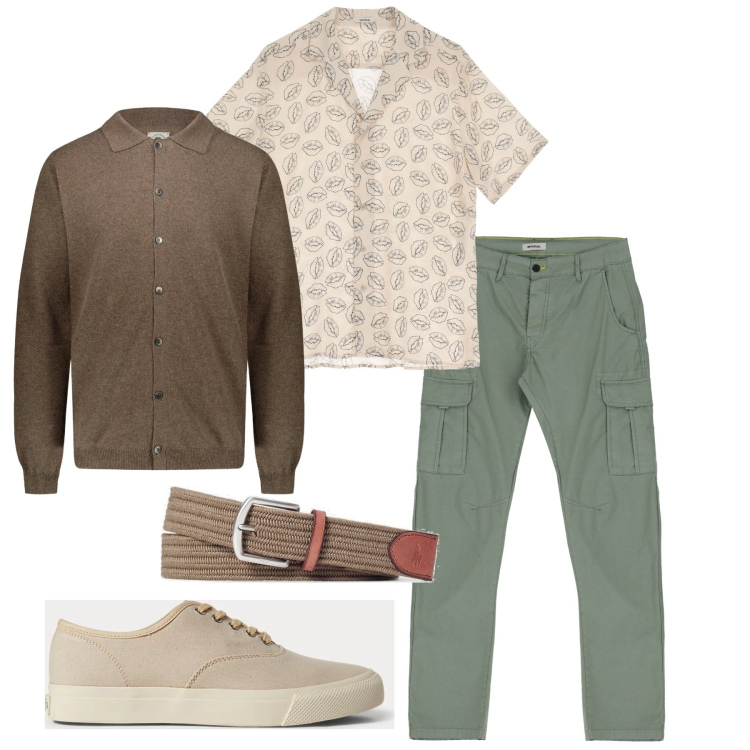 Outfit uomo - Giacca cardigan. Stile Casual per Tutti i giorni. Abbinamento con camicie a manica corta, pantaloni cargo, sneakers, cinture, polo.