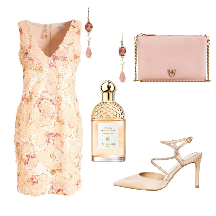 Outfit donna - Cerimonia romantica. Stile Romantica per Cerimonia. Abbinamento con profumi, borse a tracolla, décolleté, vestiti a tubino, orecchini.