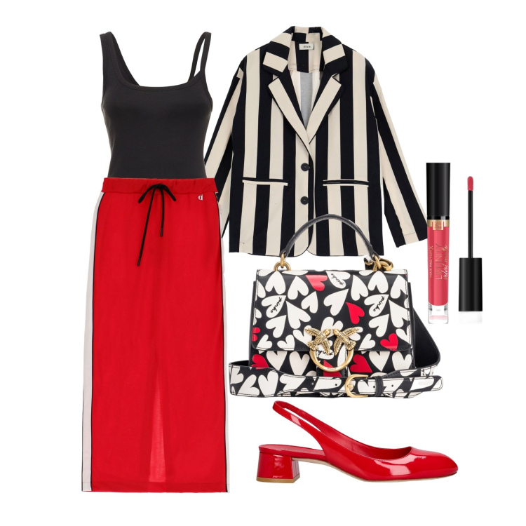 Outfit donna - Ghost outfitter - aprile. Stile Trendy per Tutti i giorni. Abbinamento con rossetti, borse a tracolla, gonne longuette, blazer, décolleté, canottiere.
