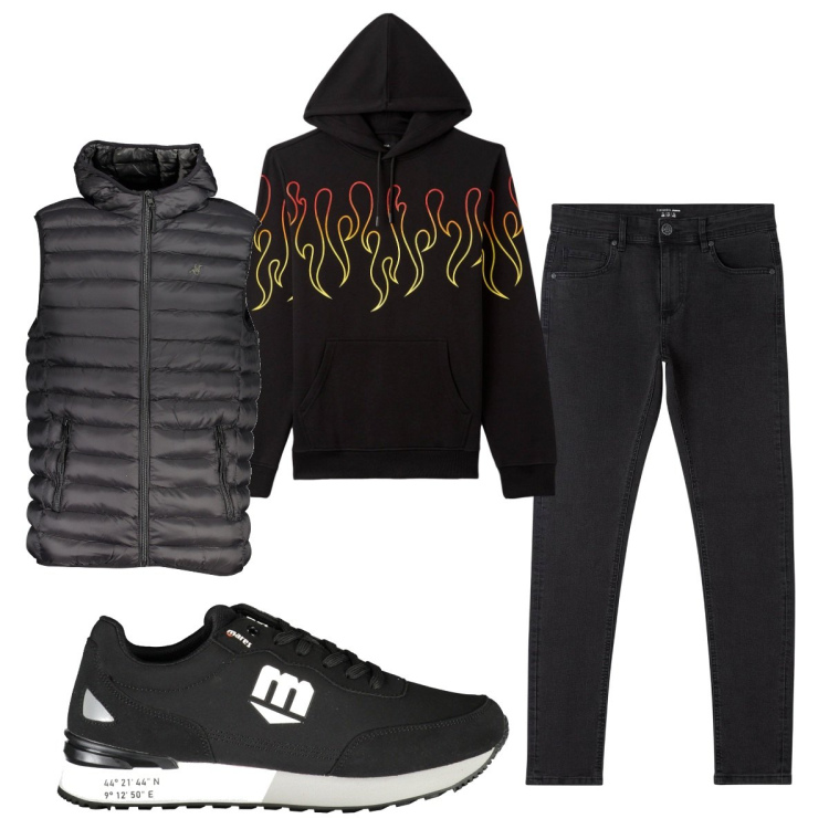 Outfit uomo - Total look #1859976. Stile Trendy per Tutti i giorni. Abbinamento con jeans skinny, felpe con cappuccio, giacche, scarpe sportive.