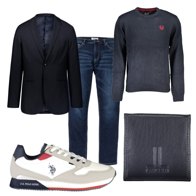 Outfit uomo - Total look #1859988. Stile Trendy per Tutti i giorni. Abbinamento con jeans, giacche, portamonete, scarpe sportive, maglieria.