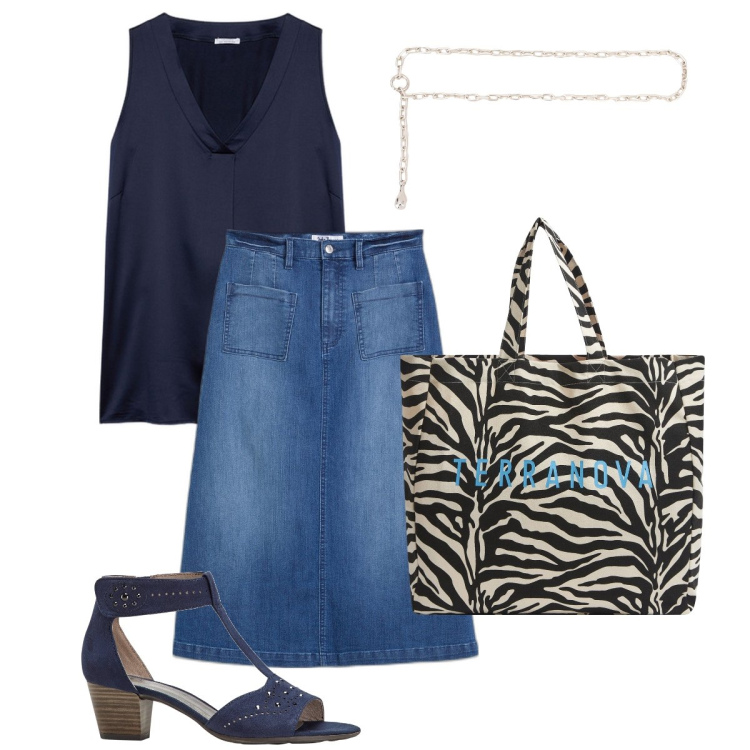 Outfit donna - La shopper zebrata. Stile Casual chic per Ufficio. Abbinamento con gonne longuette, sandali col tacco, borse tote, collane, top.