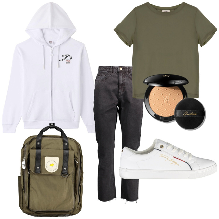 Outfit donna - Tempo di studio. Stile Casual per Scuola/Università. Abbinamento con ciprie, felpe con cappuccio, t-shirt, scarpe sportive, jeans, zaini.