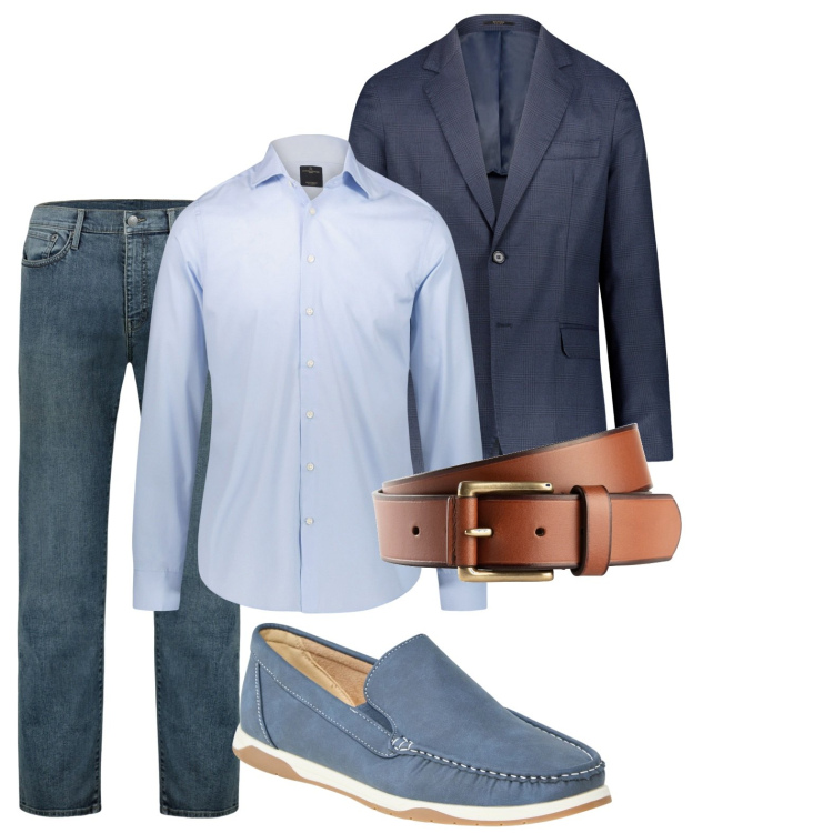 Outfit uomo - Elegante in Jeans Denim. Stile Casual per Tutti i giorni. Abbinamento con cinture, scarpe stringate, camicie, jeans, giacche.