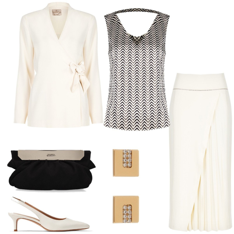 Outfit donna - Il tailleur chic. Stile Chic per Cerimonia. Abbinamento con orecchini, décolleté, gonne longuette, top, blazer, pochette.