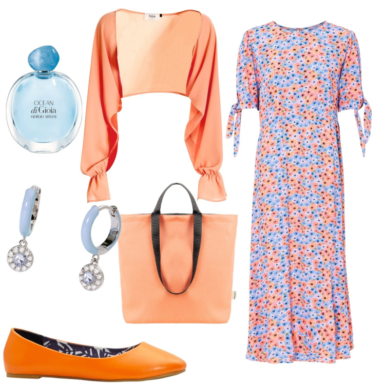 Outfit donna - Un po\' chic. Stile Chic per Serata fuori. Abbinamento con vestiti midi/longuette, ballerine, profumi, orecchini, borse tote, blazer.