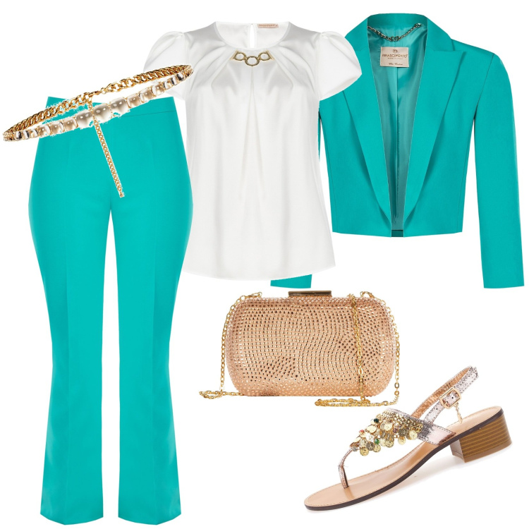 Outfit donna - Total look #1860441. per Cerimonia. Abbinamento con pantaloni a palazzo, bluse, blazer, clutch, cinture, ciabatte.